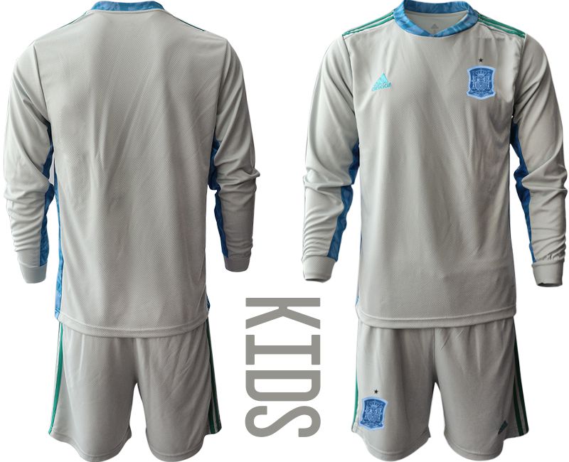 Youth 2021 World Cup National Spain gray long sleeve goalkeeper Soccer Jerseys->spain jersey->Soccer Country Jersey